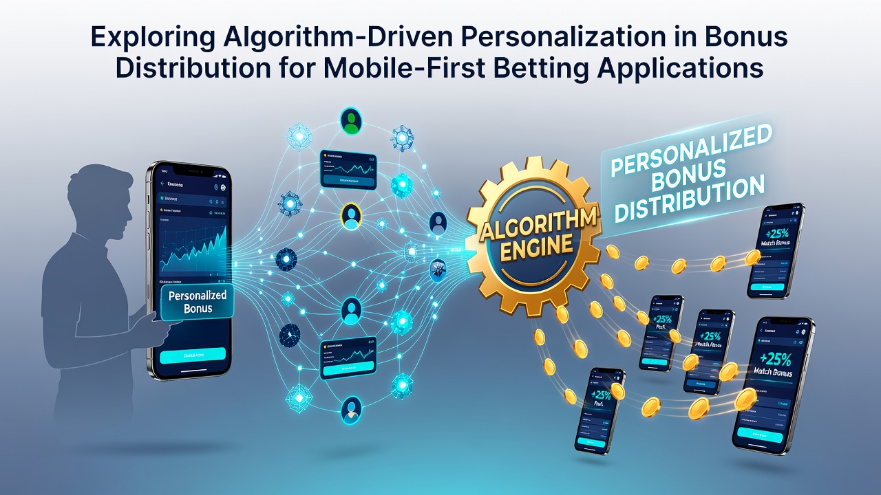 Visualization of algorithm-driven bonus personalization in a mobile betting interface showing user data flows and tailored offers