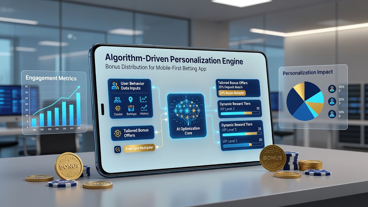 Smartphone displaying personalized bonus recommendations generated by algorithms in a mobile betting application