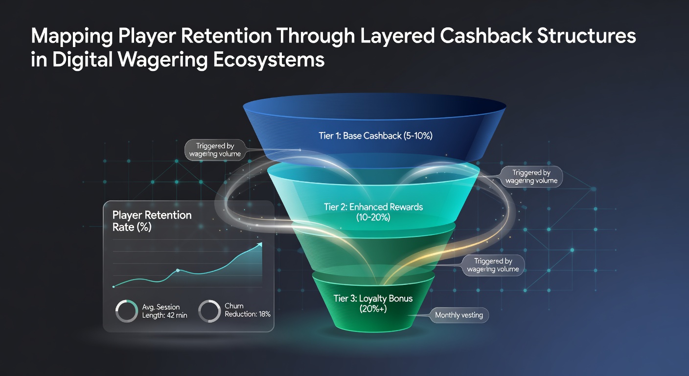 Visual diagram showing layered cashback tiers in online wagering platforms with retention metrics