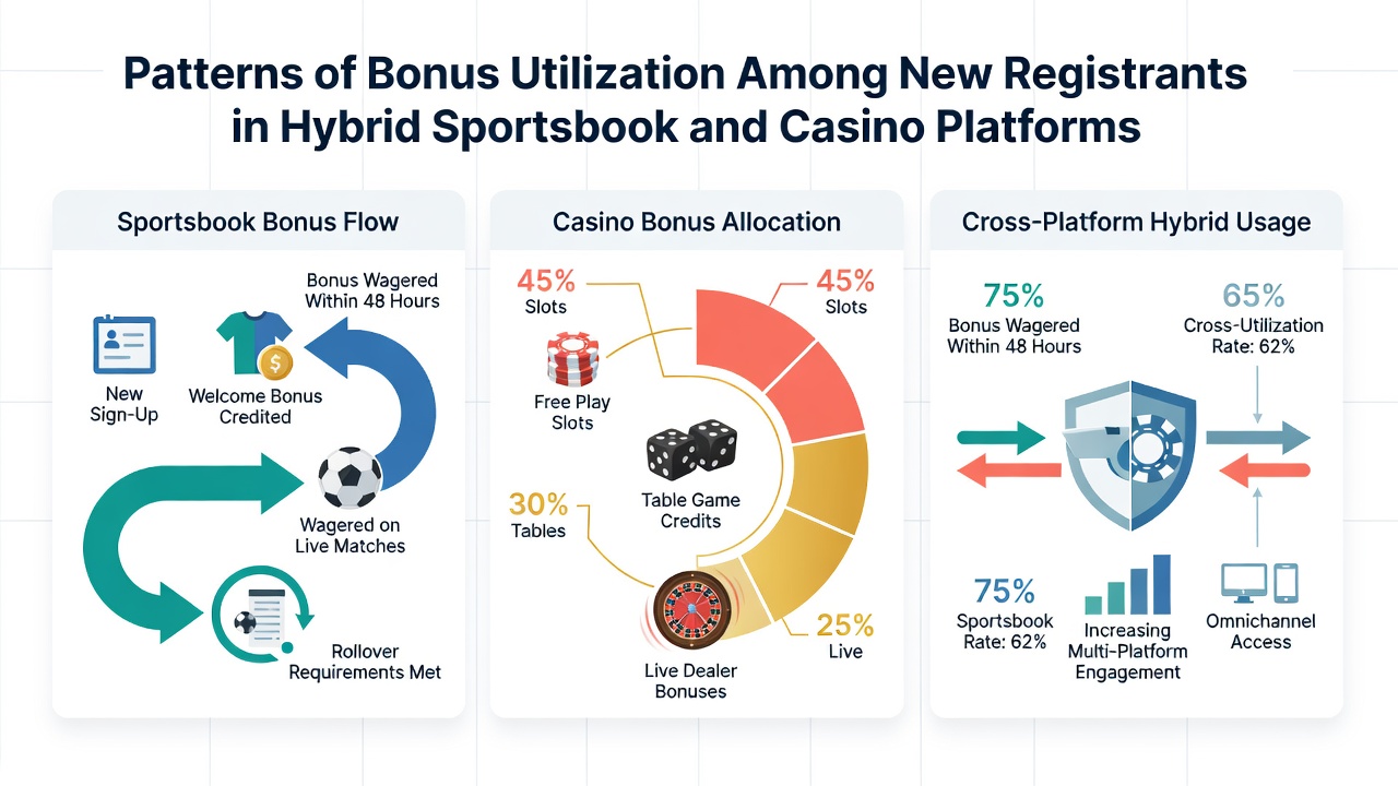 Infographic detailing retention metrics and bonus rollover completion for new hybrid platform users