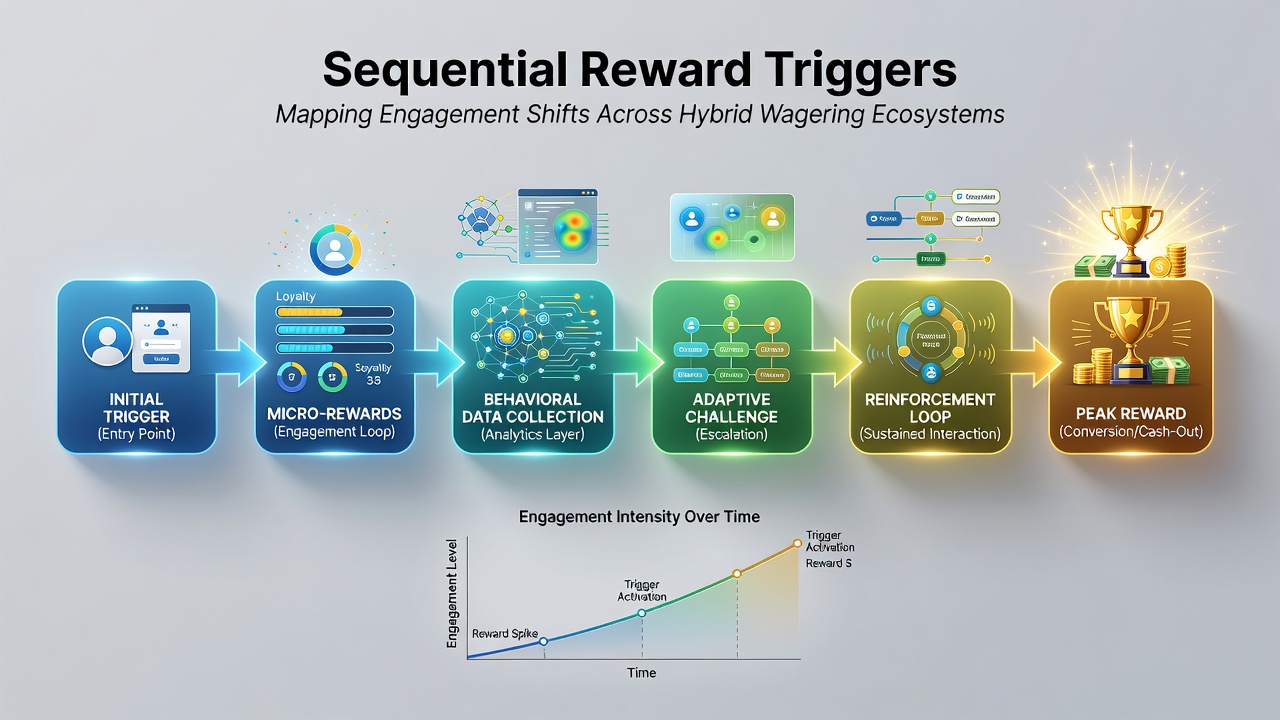 Line graph displaying engagement metric increases following sequential reward activations in hybrid wagering environments